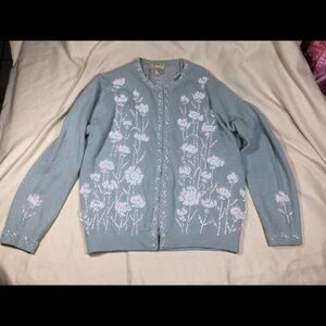Vintage 50s 60s Cyn Les Beaded Floral Cardigan